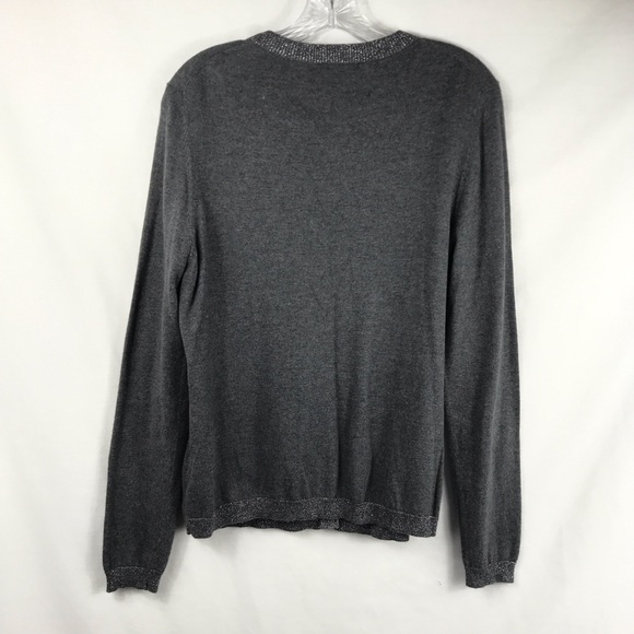 APOSTROPHE Charcoal Gray Cardigan Sweater w/Metallic Threaded Collar Womens L - Picture 5 of 5